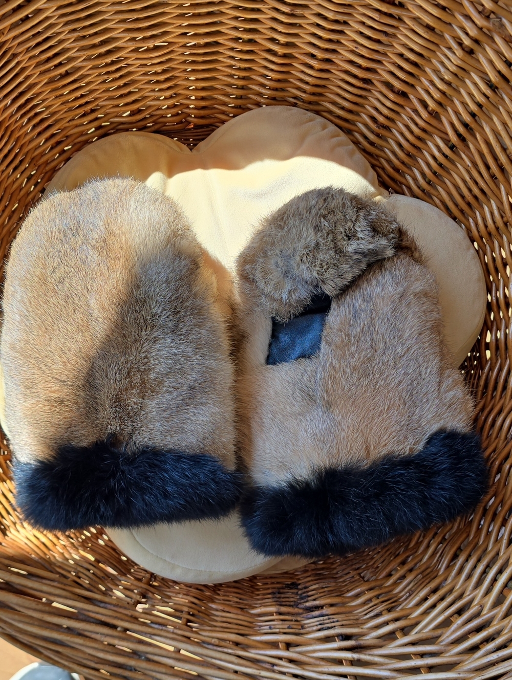 Vintage Genuine Fur Mittens Brown & Black Cozy Winter Gloves